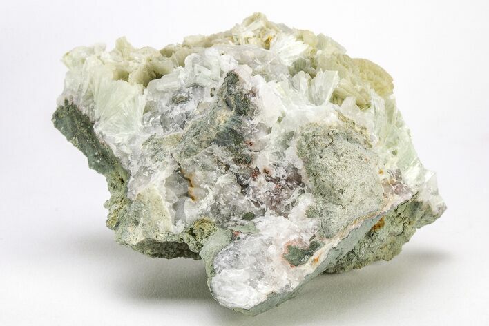 Green, Bladed Prehnite Crystals with Quartz - Morocco #214958